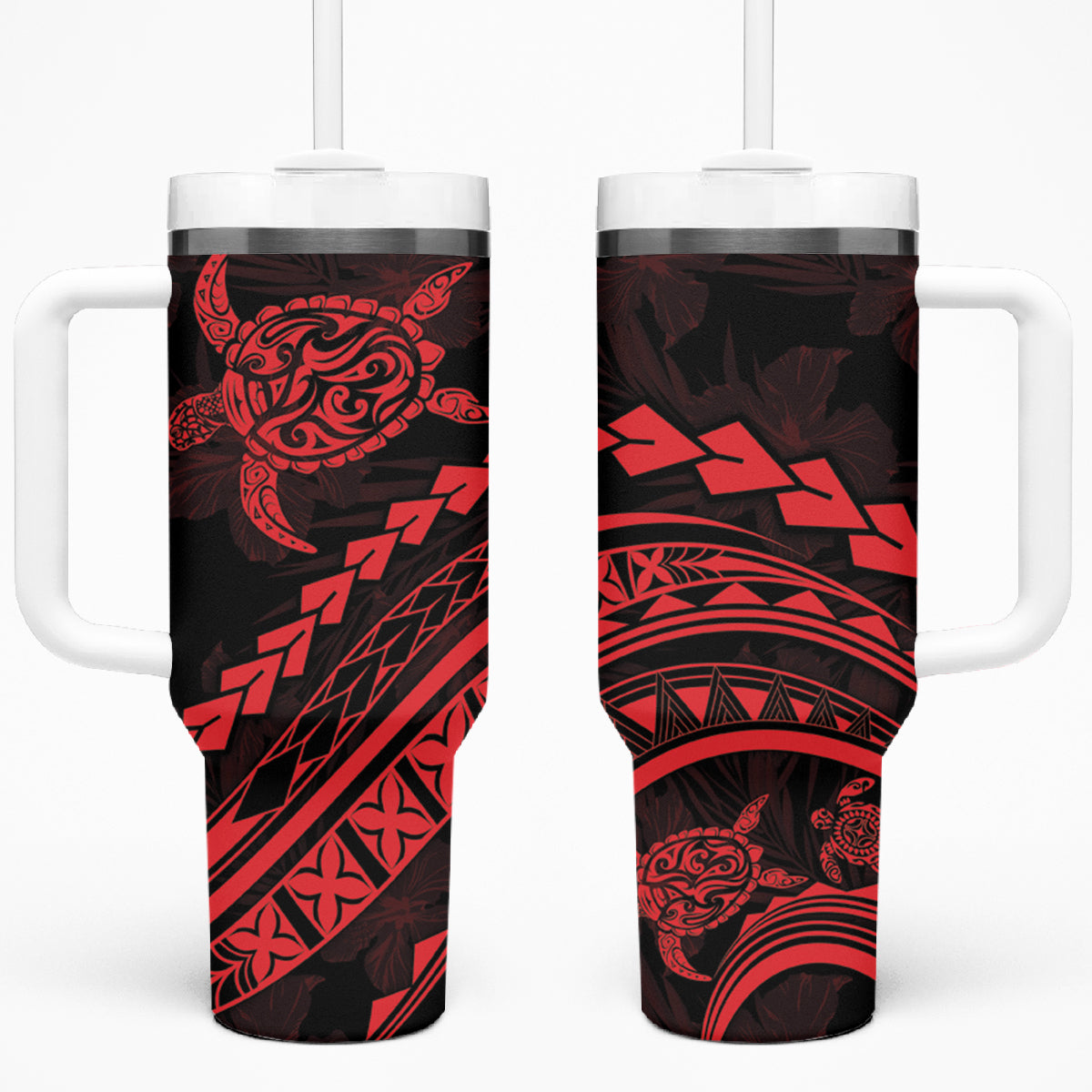 Polynesian Pride Tumbler With Handle Turtle Hibiscus Luxury Style - Rose LT7 One Size: 40 oz Rose - Polynesian Pride