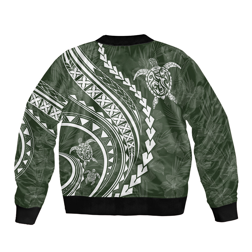 Polynesian Pride Bomber Jacket Turtle Hibiscus Luxury Style - Sage LT7 - Polynesian Pride