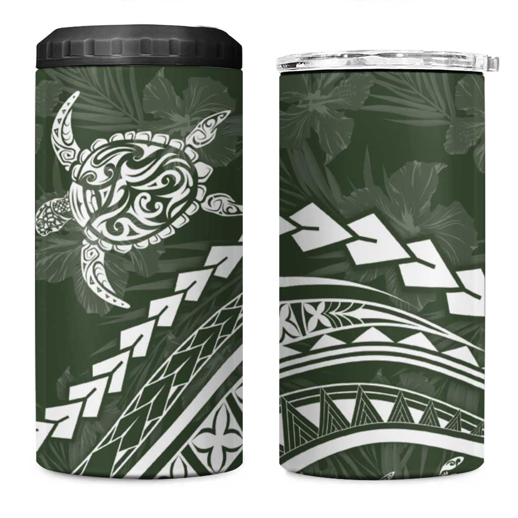 Polynesian Pride 4 in 1 Can Cooler Tumbler Turtle Hibiscus Luxury Style - Sage LT7 One Size: 16 oz Sage - Polynesian Pride