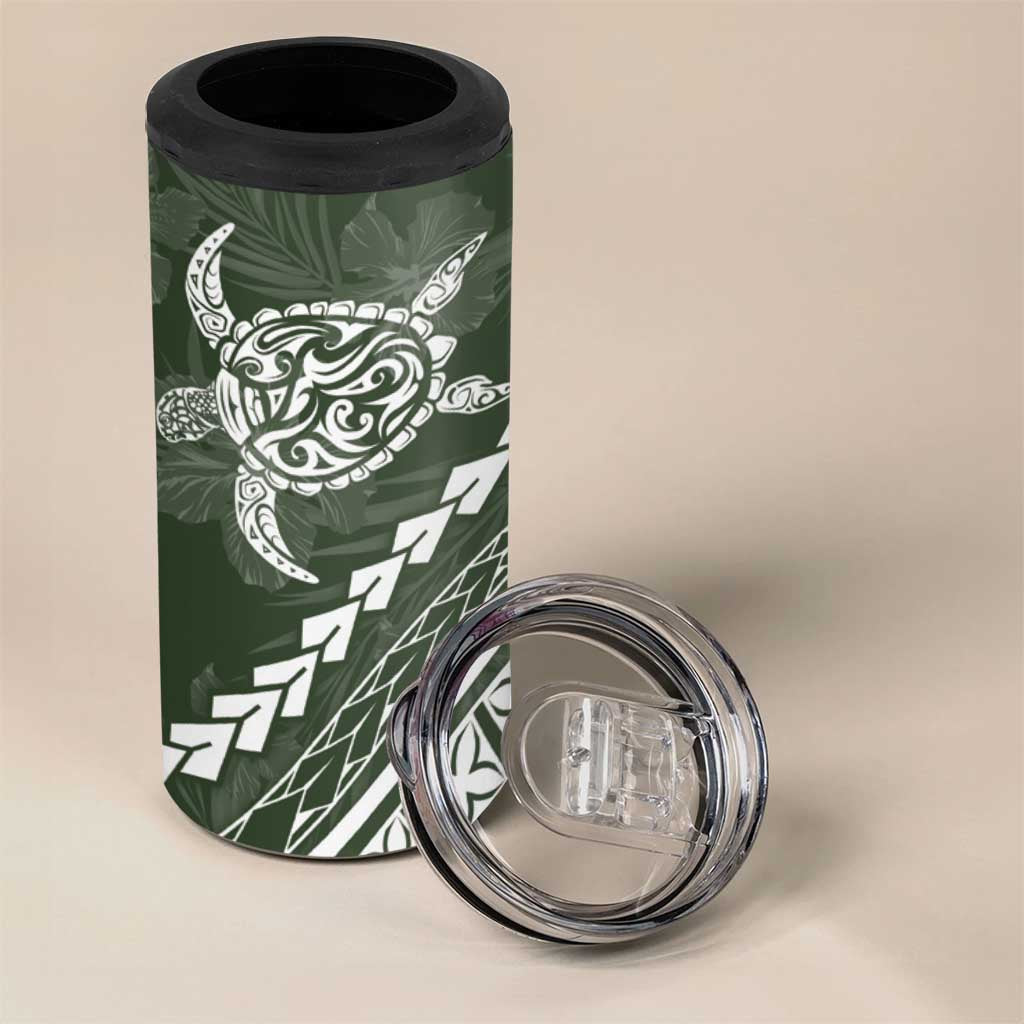 Polynesian Pride 4 in 1 Can Cooler Tumbler Turtle Hibiscus Luxury Style - Sage LT7 - Polynesian Pride