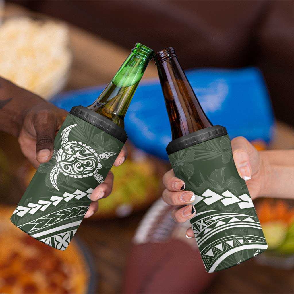 Polynesian Pride 4 in 1 Can Cooler Tumbler Turtle Hibiscus Luxury Style - Sage LT7 - Polynesian Pride