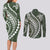 Polynesian Pride Couples Matching Long Sleeve Bodycon Dress and Long Sleeve Button Shirts Turtle Hibiscus Luxury Style - Sage LT7 - Polynesian Pride