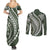 Polynesian Pride Couples Matching Summer Maxi Dress and Long Sleeve Button Shirts Turtle Hibiscus Luxury Style - Sage LT7 - Polynesian Pride