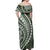 Polynesian Pride Off Shoulder Maxi Dress Turtle Hibiscus Luxury Style - Sage LT7 - Polynesian Pride