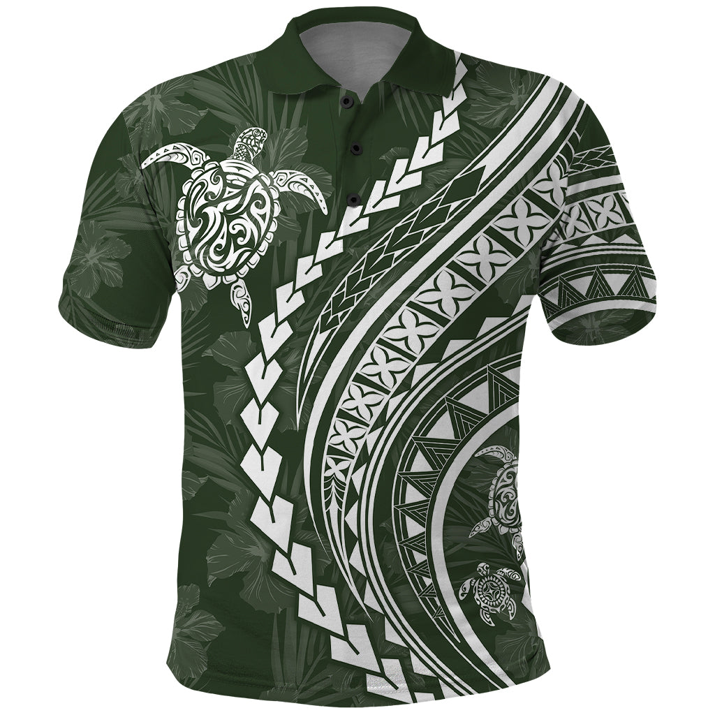 Polynesian Pride Polo Shirt Turtle Hibiscus Luxury Style - Sage LT7 Sage - Polynesian Pride