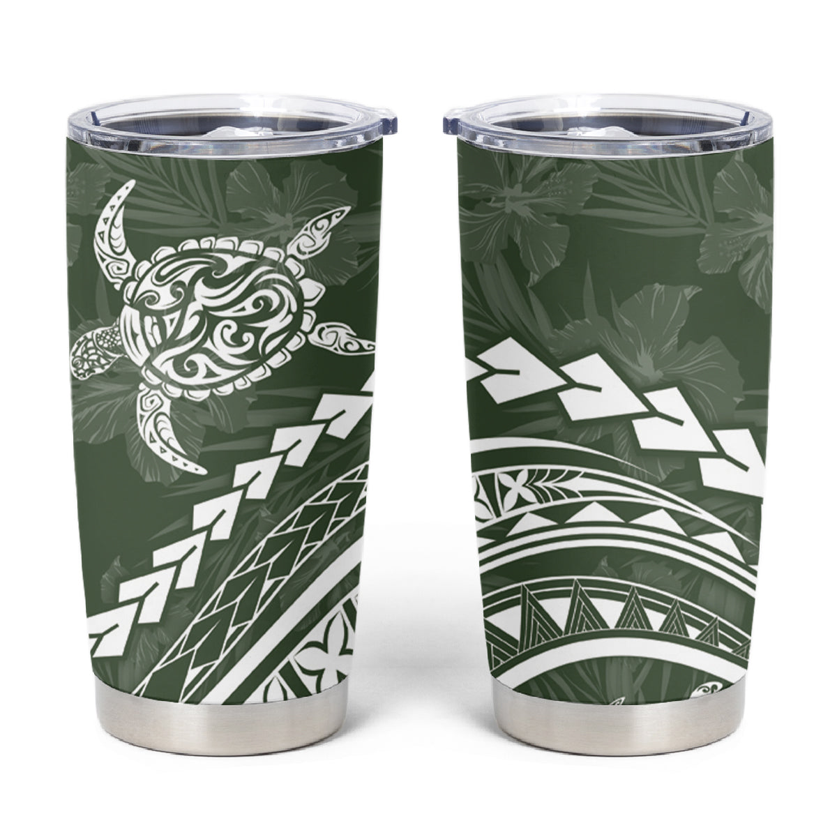 Polynesian Pride Tumbler Cup Turtle Hibiscus Luxury Style - Sage LT7 Sage - Polynesian Pride