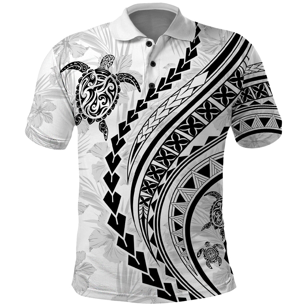 Polynesian Pride Polo Shirt Turtle Hibiscus Luxury Style - White LT7 White - Polynesian Pride