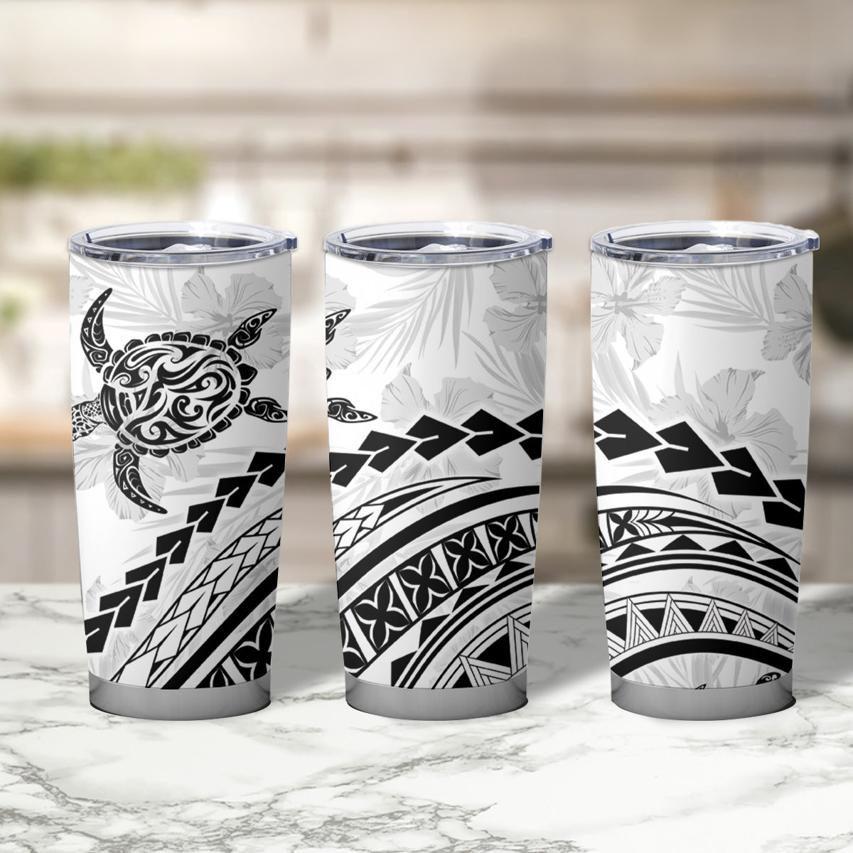 Polynesian Pride Tumbler Cup Turtle Hibiscus Luxury Style - White LT7 - Polynesian Pride