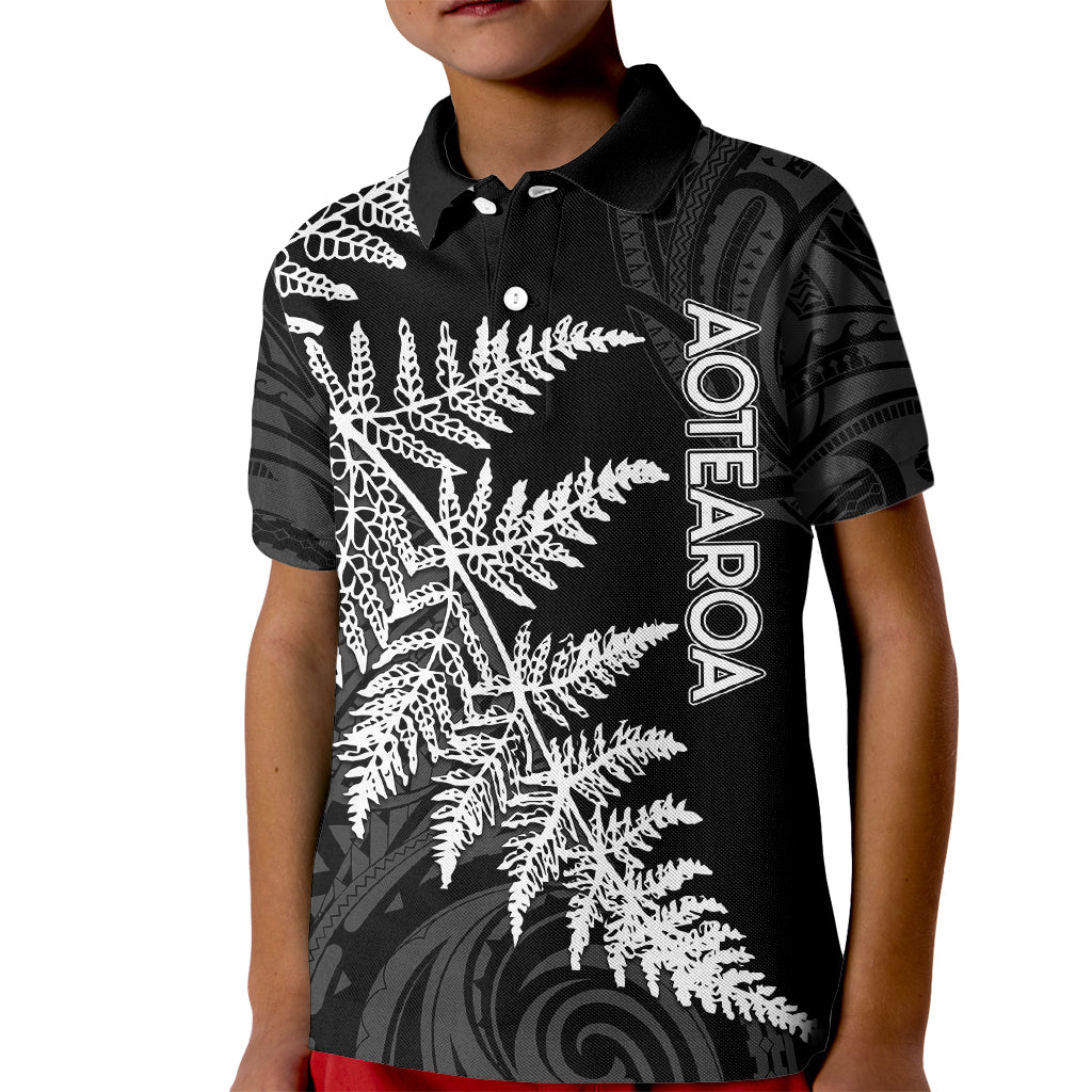 Personalised New Zealand Rugby Kid Polo Shirt World Cup 2023 Silver Fern Champions LT7 Kid Black - Polynesian Pride