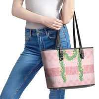 Hawai'i Paniolo Maile Twisted Lei Leather Tote Bag Dusty Rose LT7 - Polynesian Pride