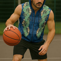 Hawai'i Paniolo Maile Twisted Lei Sleeveless Zip Hoodie Cobalt Blue LT7 - Polynesian Pride