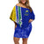 Personalised Fiji Natabua High School Family Matching Off Shoulder Short Dress and Hawaiian Shirt Kaviti Tapa Mix Colors Proud NHS LT7 Mom's Dress Blue - Polynesian Pride