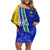 Personalised Fiji Natabua High School Off Shoulder Short Dress Kaviti Tapa Mix Colors Proud NHS LT7 Women Blue - Polynesian Pride