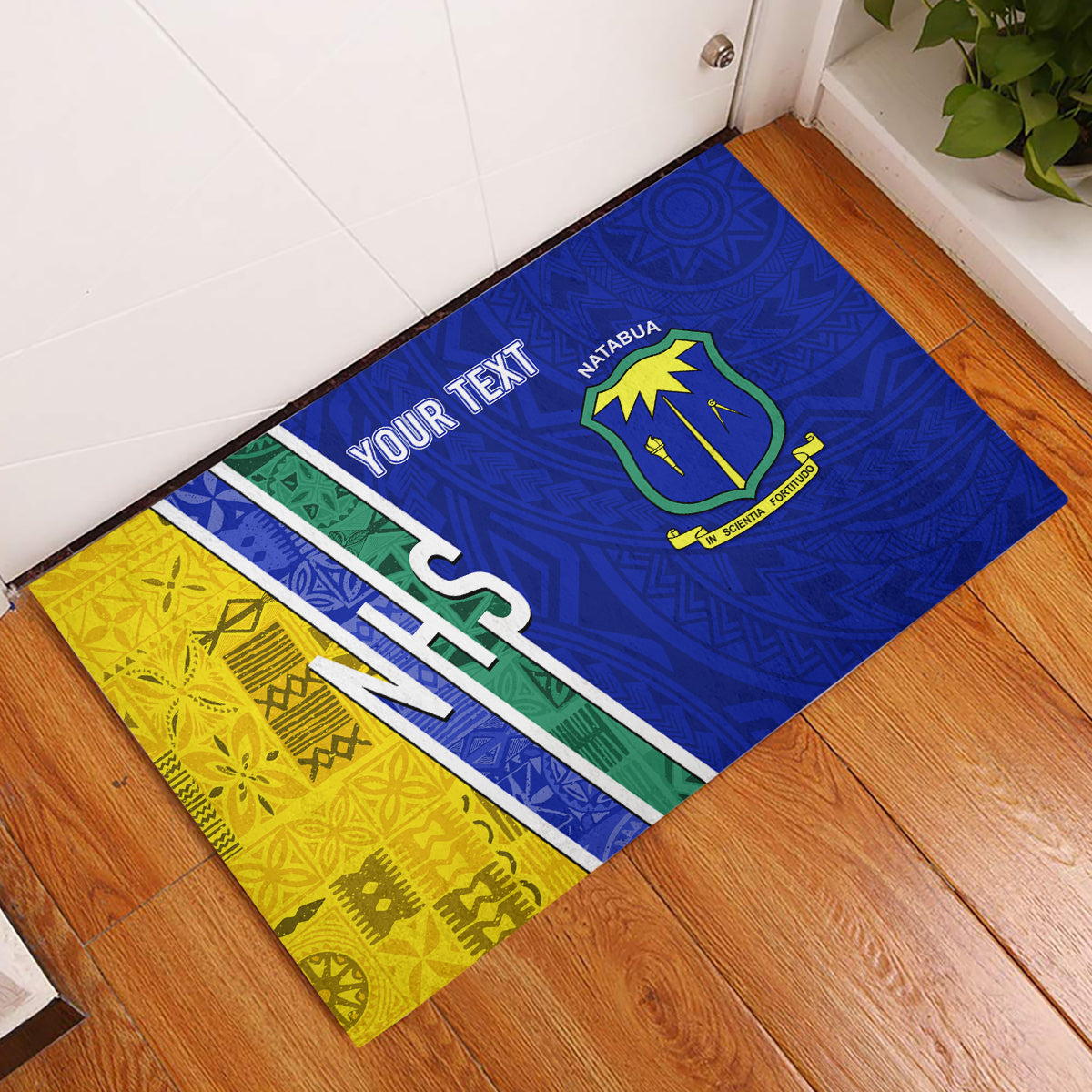Personalised Fiji Natabua High School Rubber Doormat Kaviti Tapa Mix Colors Proud NHS LT7 Blue - Polynesian Pride
