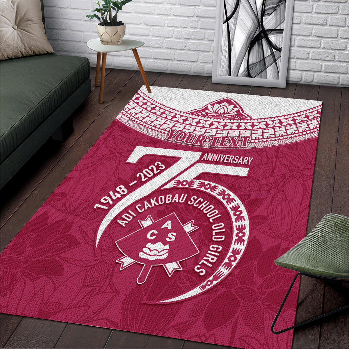 Personalised Fiji Adi Cakobau School Area Rug ACS Old Girls Lotus Mix Masi LT7 Crimson - Polynesian Pride