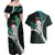 New Zealand Personalised Couples Matching Off Shoulder Maxi Dress and Hawaiian Shirt Meri Kirihimete Kowhaiwhai Mix Paua Shell - Emerald