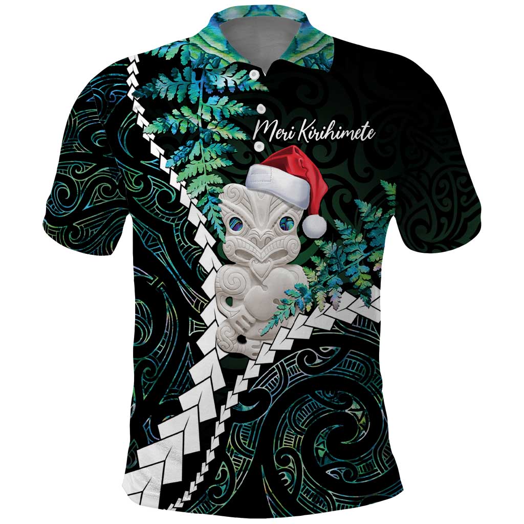 New Zealand Personalised Polo Shirt Meri Kirihimete Kowhaiwhai Mix Paua Shell - Emerald