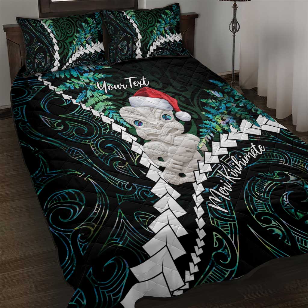 New Zealand Personalised Quilt Bed Set Meri Kirihimete Kowhaiwhai Mix Paua Shell - Emerald