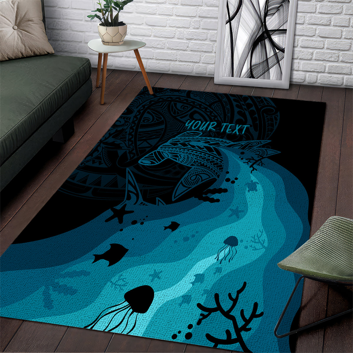 Polynesian Shark Area Rug Under The Waves LT7 Dark Blue - Polynesian Pride