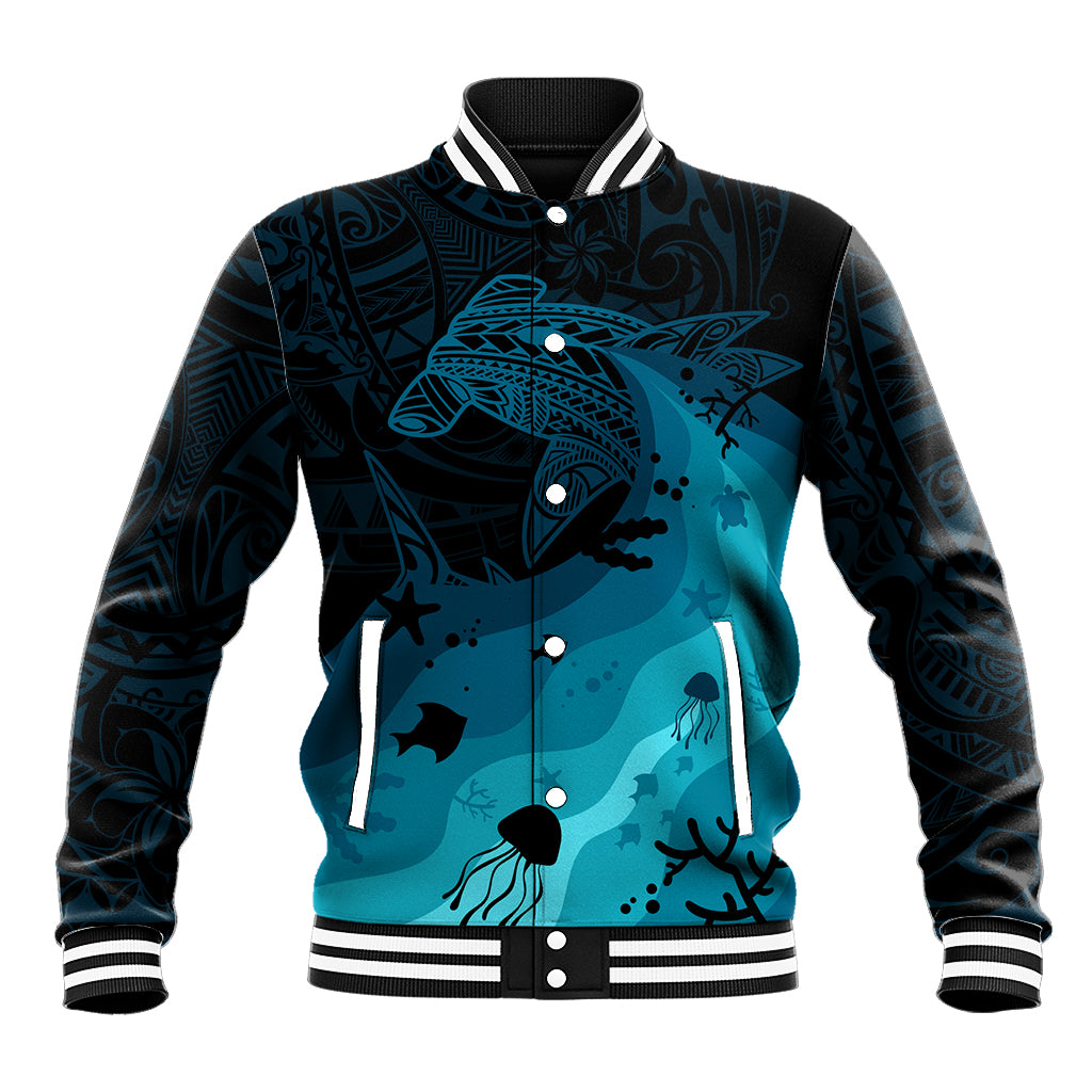 Polynesian Shark Baseball Jacket Under The Waves LT7 Unisex Dark Blue - Polynesian Pride