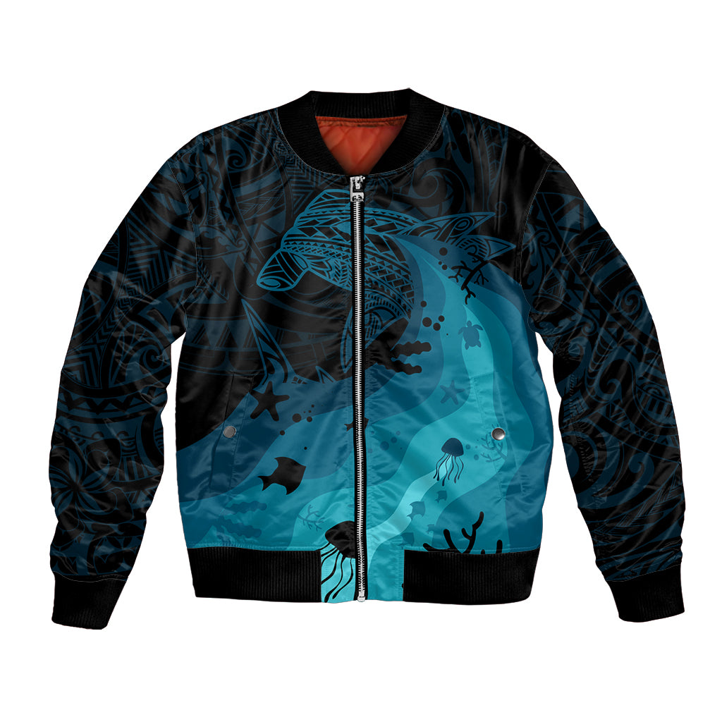 Polynesian Shark Bomber Jacket Under The Waves LT7 Unisex Dark Blue - Polynesian Pride