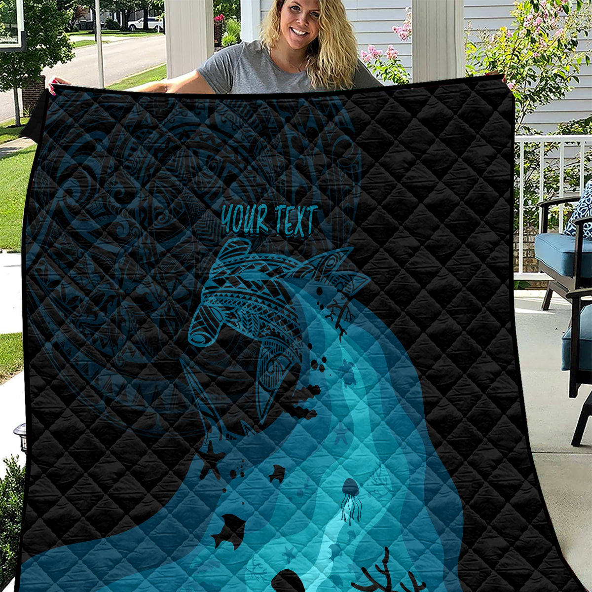 Polynesian Shark Quilt Under The Waves LT7 Dark Blue - Polynesian Pride