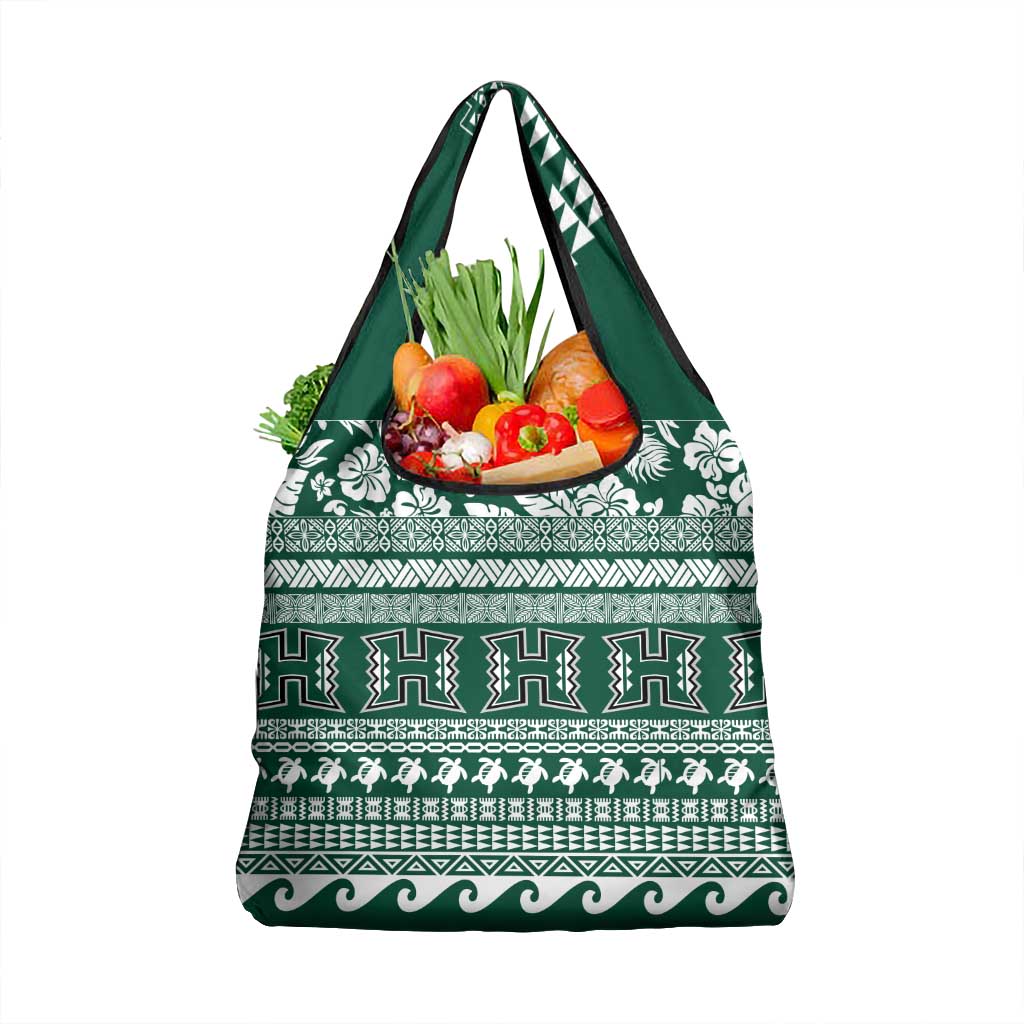 Hawaii Rainbow Warriors Christmas Grocery Bag Kakau Motifs LT7 1-pack One Size Green - Polynesian Pride