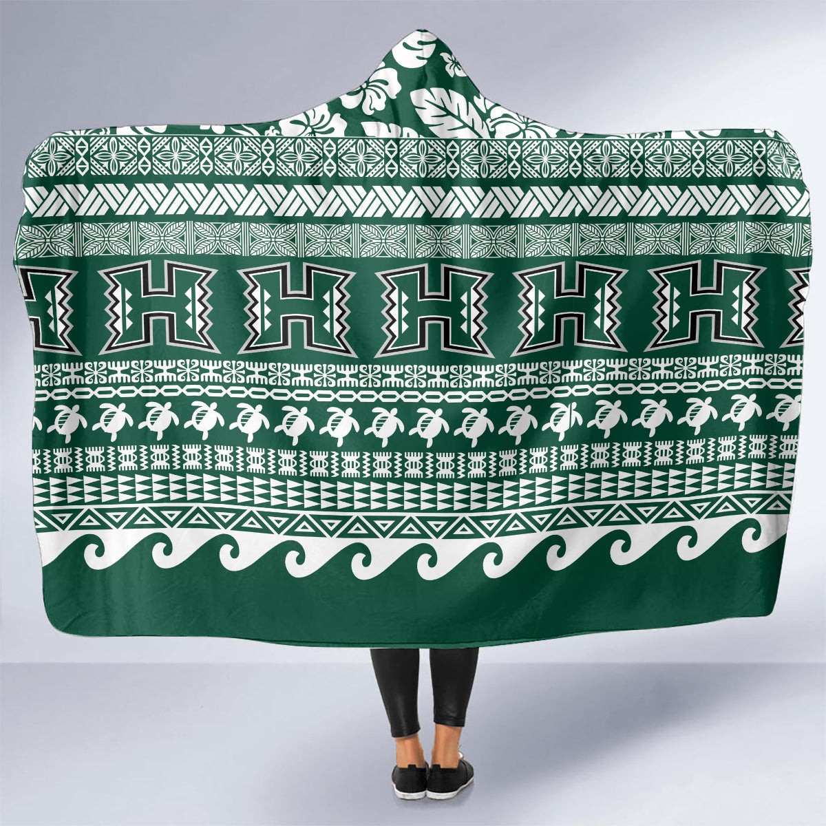 Hawaii Rainbow Warriors Christmas Hooded Blanket Kakau Motifs LT7 - Polynesian Pride