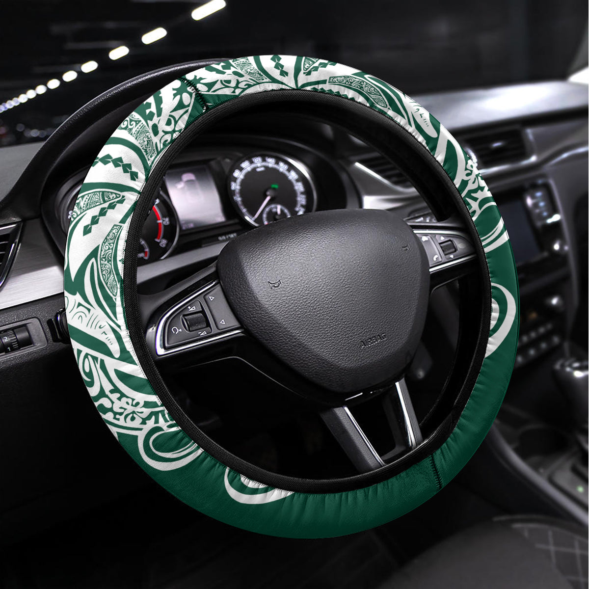 Hawaii Rainbow Warriors Christmas Steering Wheel Cover Kakau Motifs LT7 Universal Fit Green - Polynesian Pride