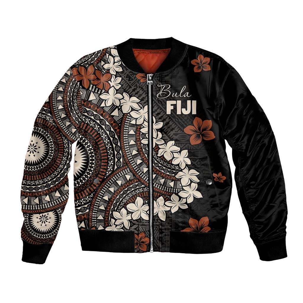 Bula Fiji Women's Day Bomber Jacket Classic Masi Tapa LT7 Unisex Brown - Polynesian Pride