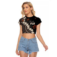 Bula Fiji Women's Day Raglan Cropped T Shirt Classic Masi Tapa LT7 Female Brown - Polynesian Pride