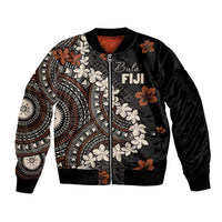 Bula Fiji Women's Day Sleeve Zip Bomber Jacket Classic Masi Tapa LT7 Unisex Brown - Polynesian Pride