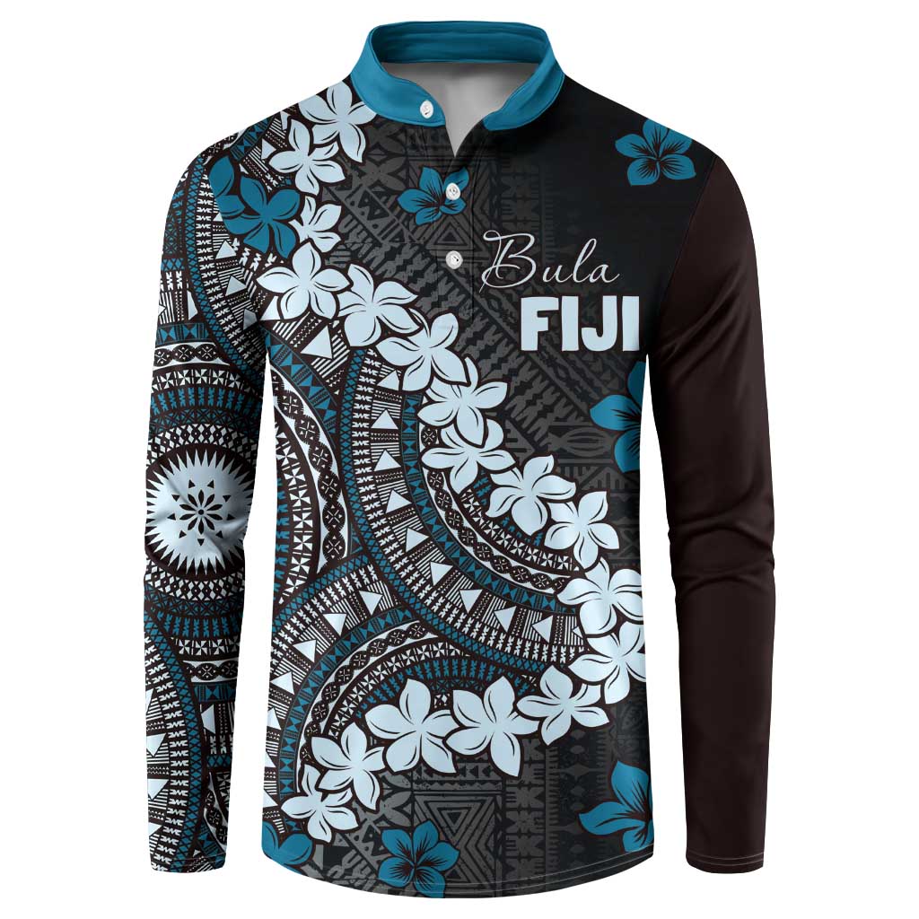 Bula Fiji Women's Day Button Sweatshirt Indigo Masi Tapa LT7 Indigo - Polynesian Pride