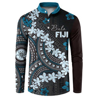 Bula Fiji Women's Day Button Sweatshirt Indigo Masi Tapa LT7 Indigo - Polynesian Pride