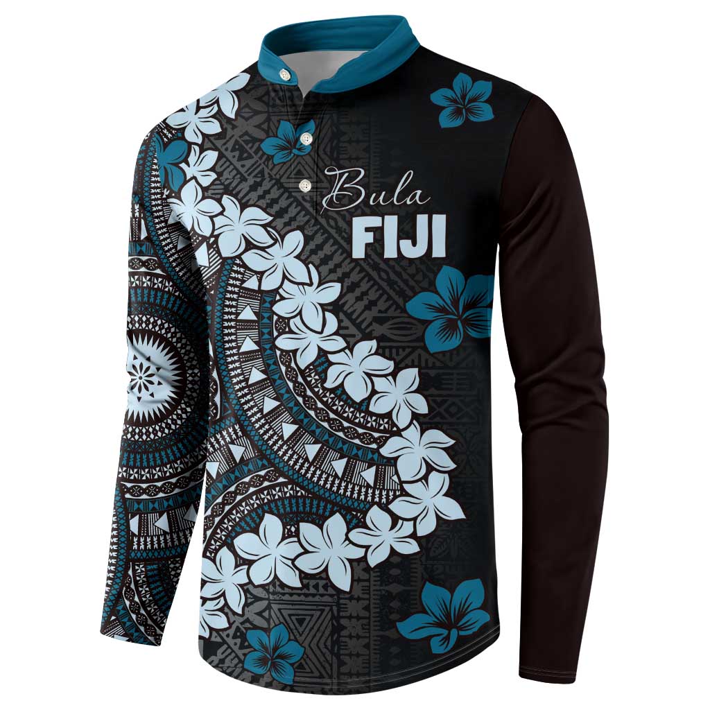 Bula Fiji Women's Day Button Sweatshirt Indigo Masi Tapa LT7 - Polynesian Pride