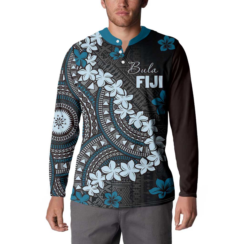 Bula Fiji Women's Day Button Sweatshirt Indigo Masi Tapa LT7 - Polynesian Pride