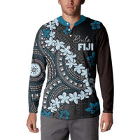 Bula Fiji Women's Day Button Sweatshirt Indigo Masi Tapa LT7 - Polynesian Pride
