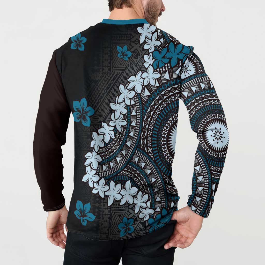 Bula Fiji Women's Day Button Sweatshirt Indigo Masi Tapa LT7 - Polynesian Pride