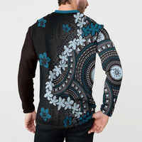 Bula Fiji Women's Day Button Sweatshirt Indigo Masi Tapa LT7 - Polynesian Pride