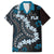 Bula Fiji Women's Day Family Matching Off Shoulder Short Dress and Hawaiian Shirt Indigo Masi Tapa