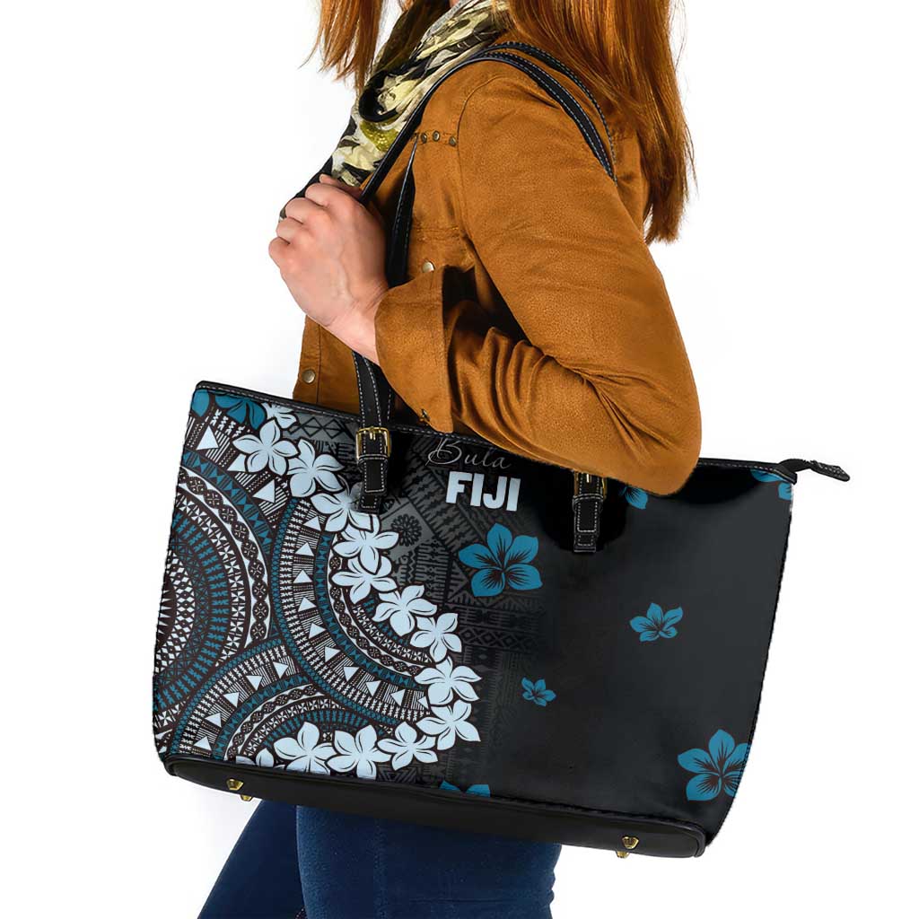 Bula Fiji Women's Day Leather Tote Bag Indigo Masi Tapa LT7 Indigo - Polynesian Pride