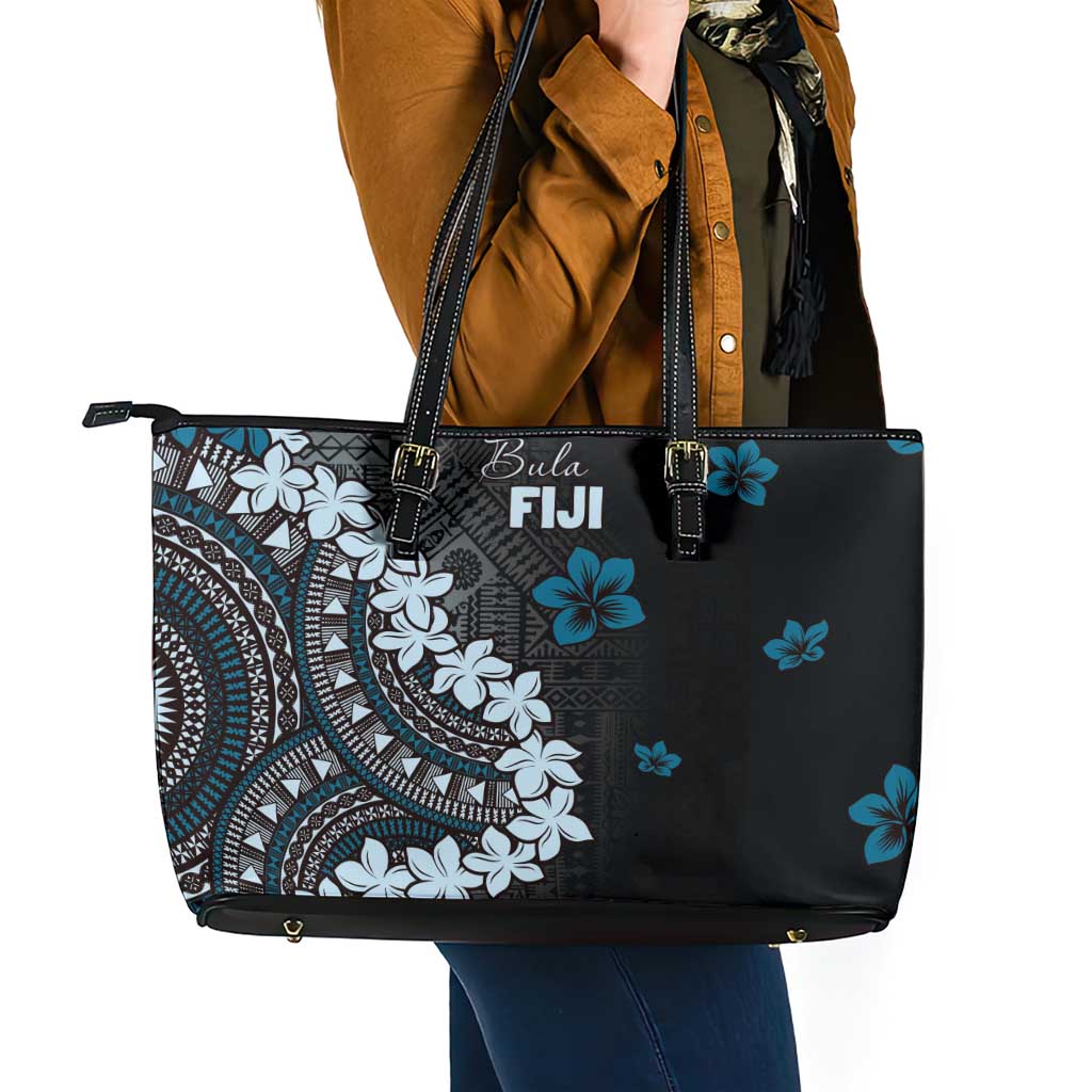 Bula Fiji Women's Day Leather Tote Bag Indigo Masi Tapa LT7 - Polynesian Pride