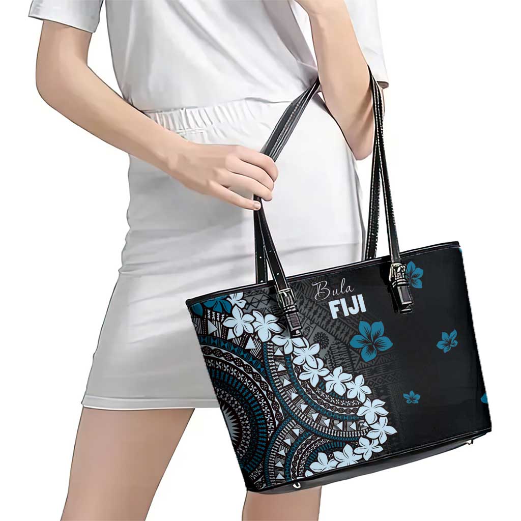 Bula Fiji Women's Day Leather Tote Bag Indigo Masi Tapa LT7 - Polynesian Pride