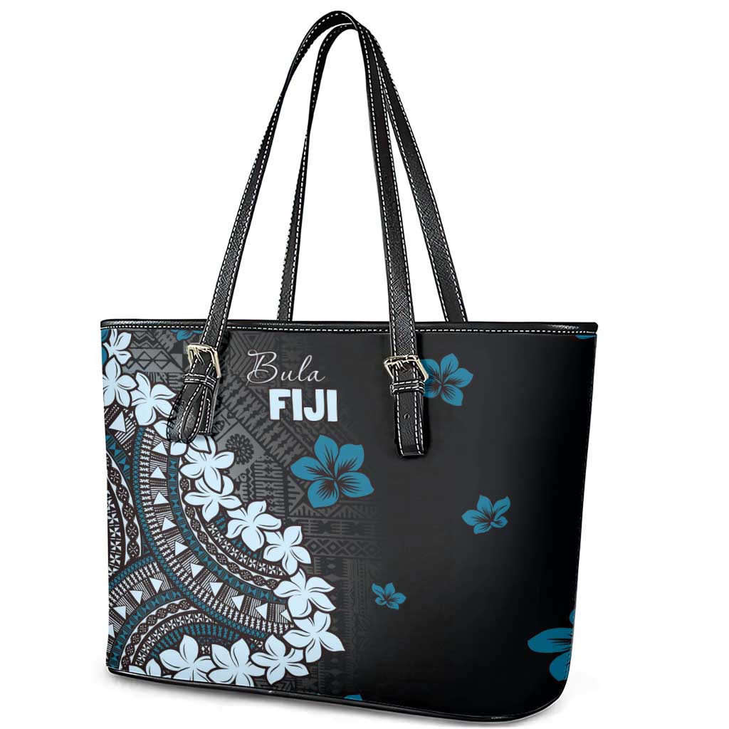 Bula Fiji Women's Day Leather Tote Bag Indigo Masi Tapa LT7 - Polynesian Pride