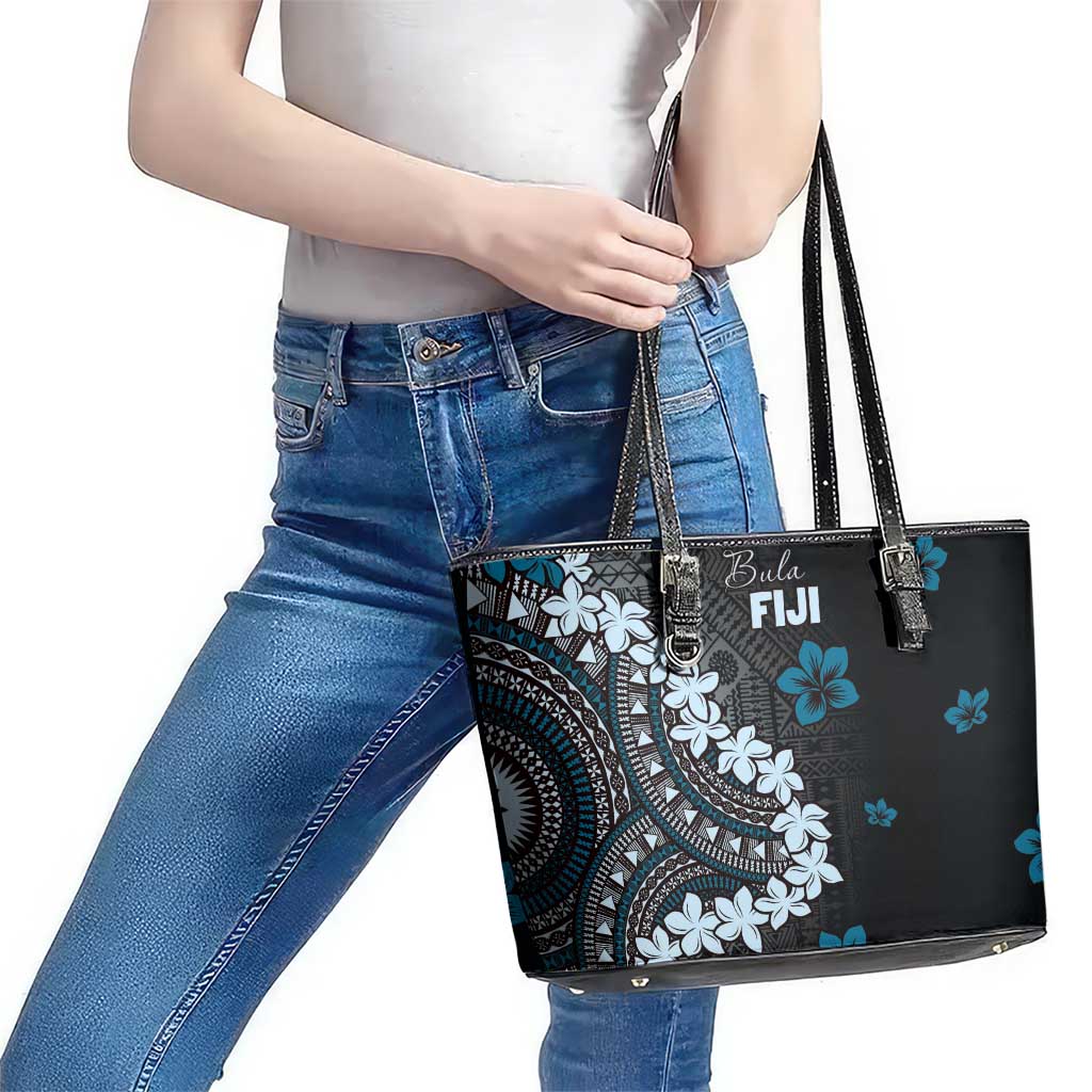 Bula Fiji Women's Day Leather Tote Bag Indigo Masi Tapa LT7 - Polynesian Pride