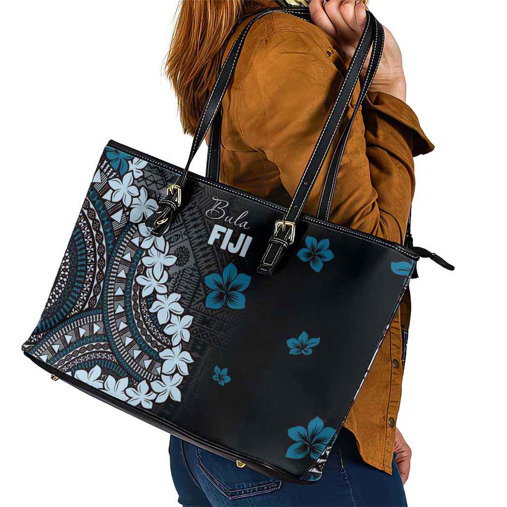 Bula Fiji Women's Day Leather Tote Bag Indigo Masi Tapa LT7 - Polynesian Pride