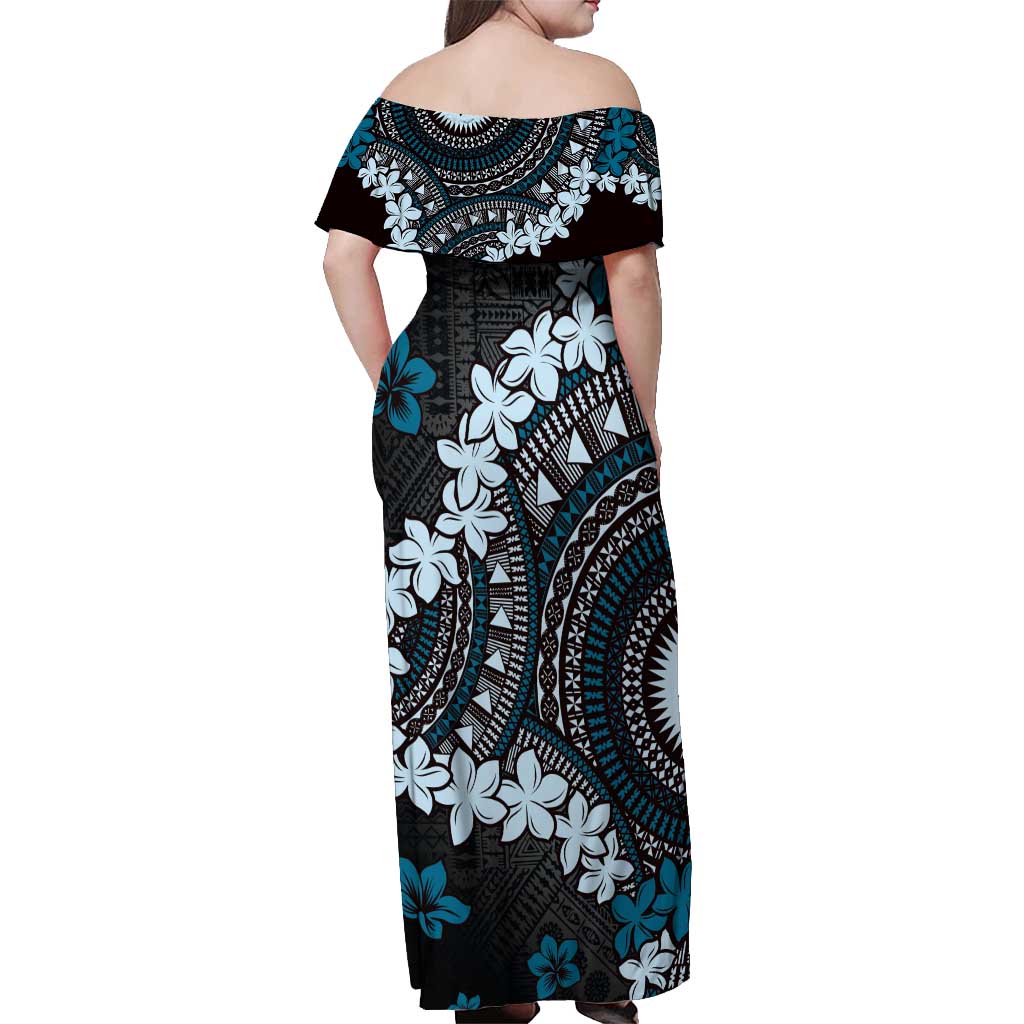 Bula Fiji Women's Day Off Shoulder Maxi Dress Indigo Masi Tapa LT7 - Polynesian Pride