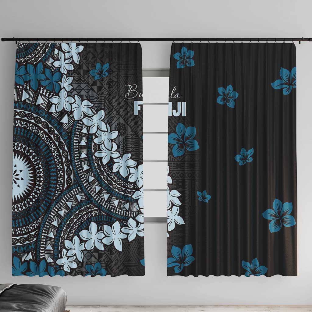 Bula Fiji Women's Day Window Curtain Indigo Masi Tapa LT7 With Hooks Indigo - Polynesian Pride