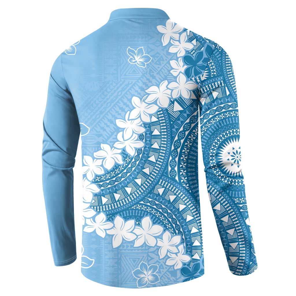 Bula Fiji Women's Day Button Sweatshirt Turquoise Masi Tapa LT7 - Polynesian Pride