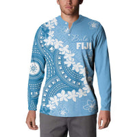 Bula Fiji Women's Day Button Sweatshirt Turquoise Masi Tapa LT7 - Polynesian Pride